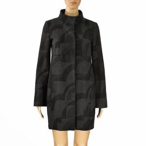MaxMara S’ Wool Grey Black Lightweight Abstract Geometric Print Coat Jacket
